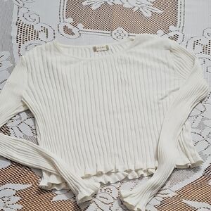 Altar'd State Women's White Ribbed Scoop Neck Sweater